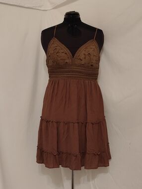 Love Tree Brown Crochet Bodice Mini Dress